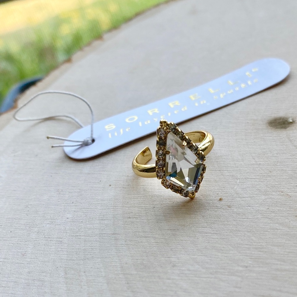 Anthropologie Gold Ring with Clear Crystal